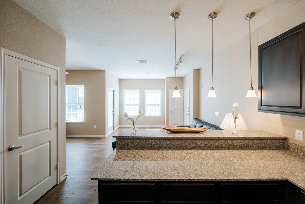 a view of the kitchen from the living room