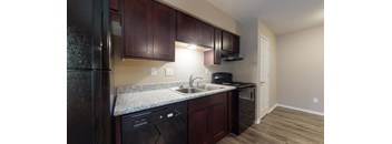a kitchen with a sink and a refrigerator