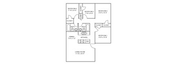 A black and white drawing of a house layout with labeled rooms.