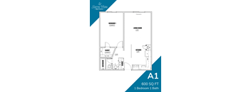 A floor plan for a 600 square foot apartment with one bedroom and one bath.