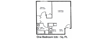 1 Bedroom Floor Plan at Townview Plaza, Denver, Colorado