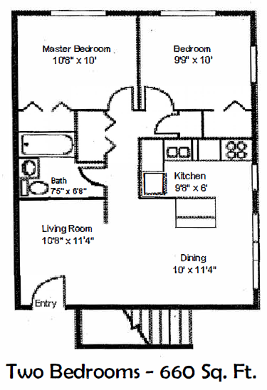2 Bedroom Floor Plan at Townview Plaza, Denver, CO, 80204