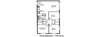 3 Bedroom Floor Plan at Townview Plaza, Denver, 80204