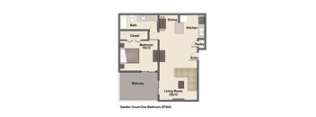 1 Bed 1 Bath Floor Plan at Garden Court, Denver, CO