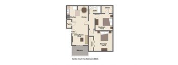 2 Bed 2 Bath Floor Plan at Garden Court, Denver, Colorado