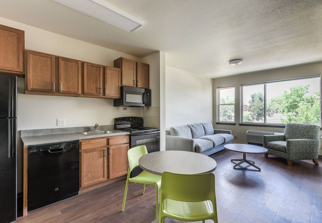 Dining And Kitchen at Arroyo Village Apartments, Denver, Colorado