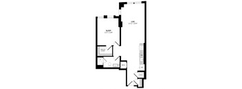 A floor plan of a room with a sleeping area, a walk-in closet, and a mech.