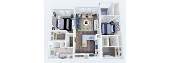 3d floor plan of a 1 bedroom 840 sq ft house