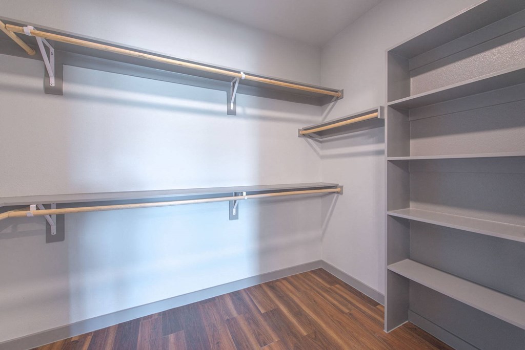 a spacious walk in closet in a 555 waverly unit