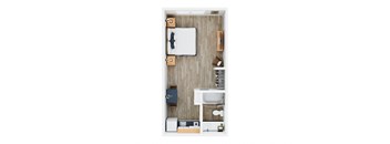 A small room with a bed, a sink, and a toilet.