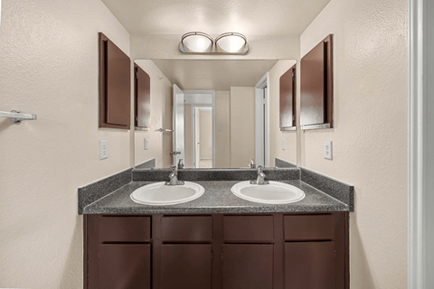 a bathroom with a sink and a mirror  at Collective on Riverside, Texas