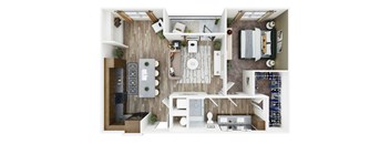a 1 bedroom floor plan with a bathroom and a living room