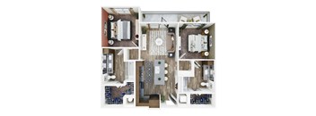 a 3d floor plan of a house with a bedroom and a living room