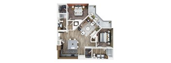 a 3d floor plan of a home with a bedroom and living room