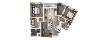 a 3d floor plan of a house with a bedroom and a living room