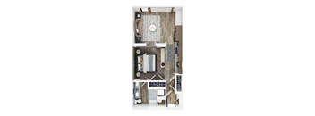 a floor plan of a house with a bedroom and a living room