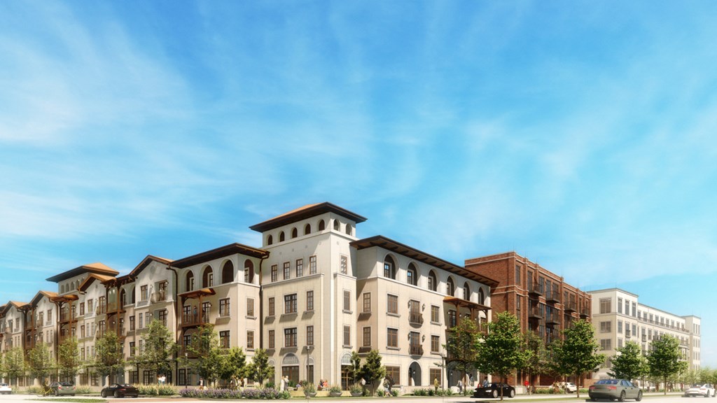 a rendering of an apartment building on a city street