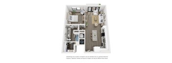 a 3d floor plan of a house with a bedroom