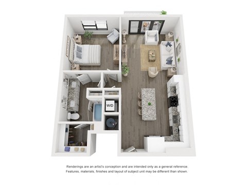 a 3d floor plan of a house with a bedroom