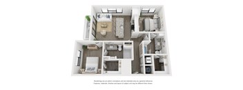 a 1 bedroom floorplan is shown with a bathroom and a living room