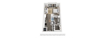 a stylized floor plan with a bedroom and a living room