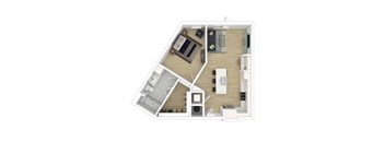 a floor plan of a small apartment with a bedroom and a living room