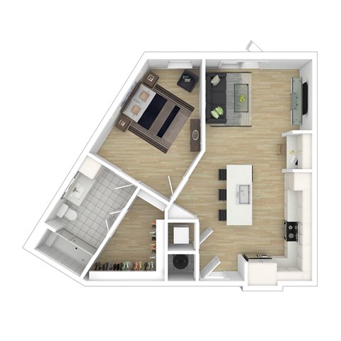 a floor plan of a small apartment with a bedroom and a living room