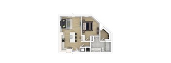 a floor plan of a small apartment with a bedroom and a living room