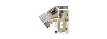 a stylized floor plan of a 1 bedroom apartment