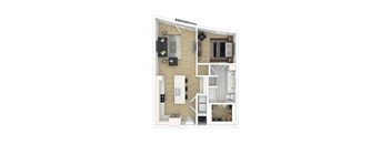 a floor plan of a studio apartment with a bedroom and a living room
