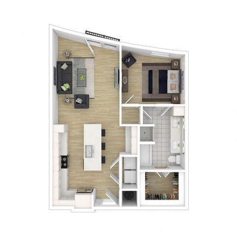 a floor plan of a studio apartment with a bedroom and a living room