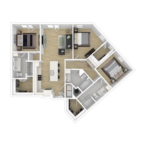 a 3d floor plan of a home with a bedroom and a living room