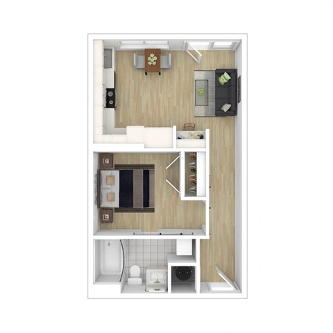 a floor plan of a 1 bedroom apartment with a bathroom and a living room
