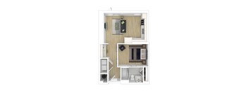 a floor plan of a small apartment with a kitchen and a living room