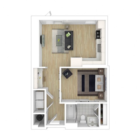a floor plan of a small apartment with a kitchen and a living room
