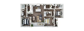A floor plan of a house with a kitchen, living room, and bathroom.