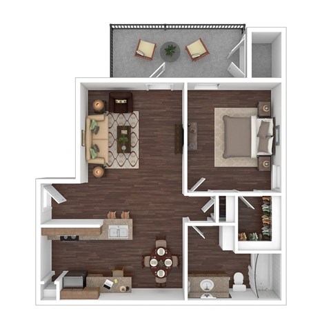 1 bed 1 bath A2 Floor Plan, Valor at Harlingen, Harlingen, Texas