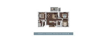 A diagram of a house layout with the text "ESSENTIAL HOUSING | RESTRICTED INCOME".