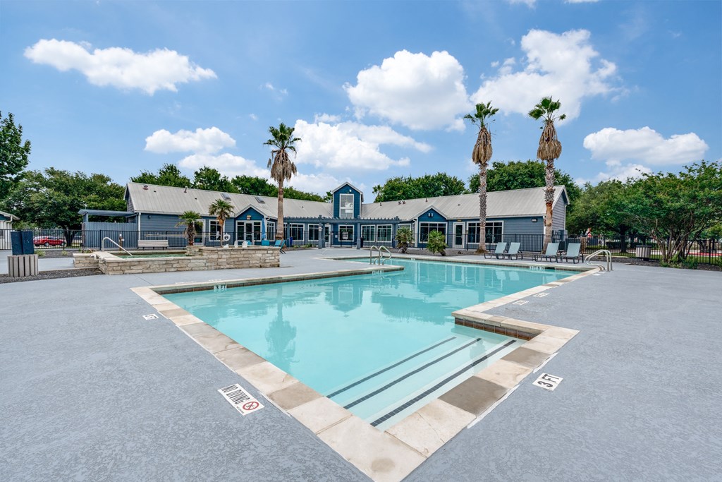 the swimming pool at the enclave apartments at Vibe on Riverside, Austin, TX, 78741