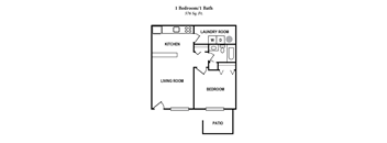 A floor plan of a 1 Bedroom/1 Bath apartment sized 576 square feet.