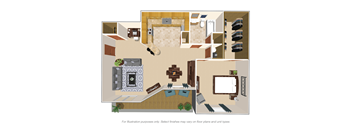 1 Bed 1 Bath Floor Plan at Crestbrook Apartments & Townhomes, Crescent Spring, Kentucky