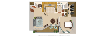 1 Bedroom 1 Bath Floor Plan at Crestbrook Apartments & Townhomes, Crescent Spring