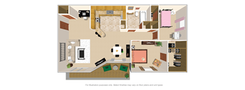 2 Bedroom 2 Bath Floor Plan at Colonial Village, Crescent Springs, 41017