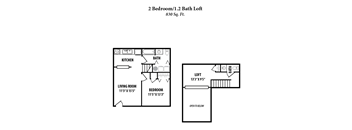 A floor plan of a 2 Bedroom/1.2 Bath Loft sized at 830 square feet.