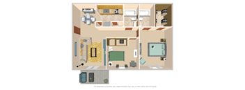 2 Bedroom 1 Bath Floor Plan at Crestbrook Apartments & Townhomes, Kentucky