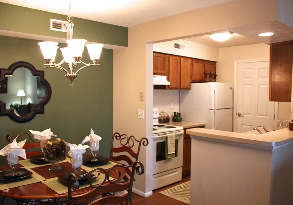 Kitchen and living with dining at Deercross Apartments, Cincinnati, OH, 45236