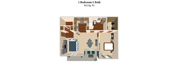 1 Bedroom 1 Bath Floor Plan at The Overlook at Ft. Thomas, Ft. Thomas, 41075