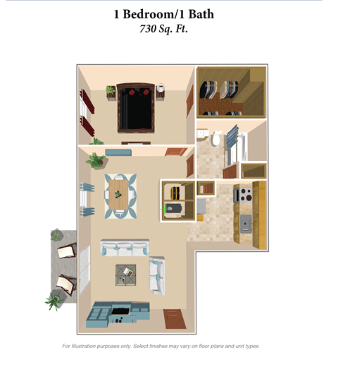 a floor plan for a bedroom 1 bath apartment  at Devou Village, Kentucky, 41011
