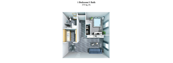 a sq ft apartment with a bathroom and a living room