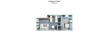 a floor plan of a studio apartment with a bedroom and bathroom